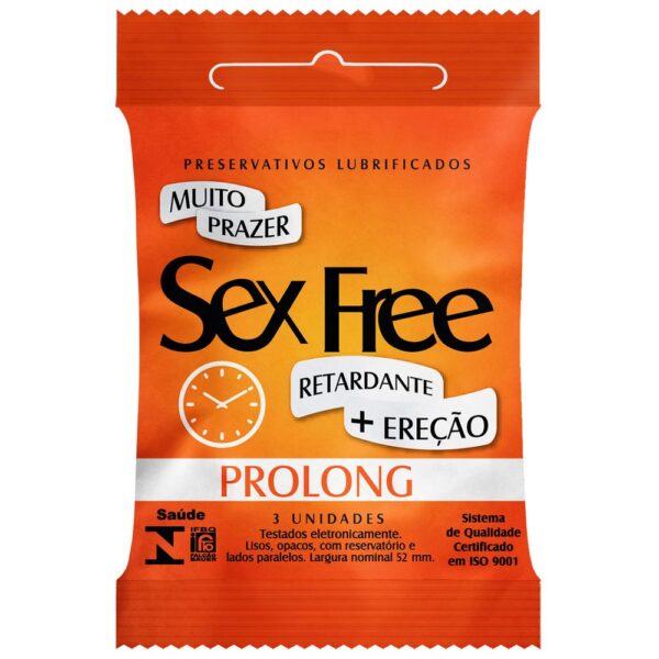Preservativo Lubrificado Prolong Com 3 Unidades Sex Free
