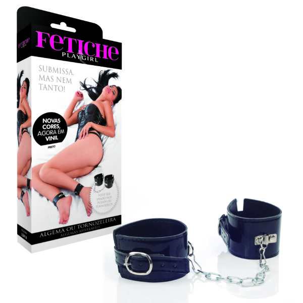 Algema Erótica para Punhos ou Tornozeleira em Vinil Preta - Sex shop