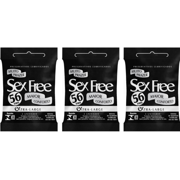 Kit 03 Preservativo Extra Largo 56mm Com 3 Unidades Sex Free