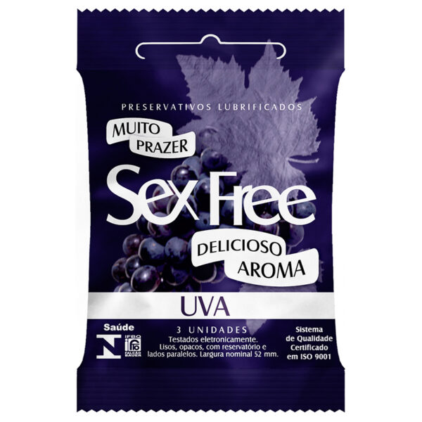 Preservativo Lubrificado Sex Free - Aroma Uva com 3 unidades