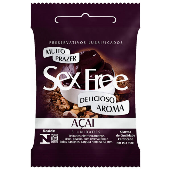 Preservativo Lubrificado Sex Free - Aroma Açai com 3 unidades