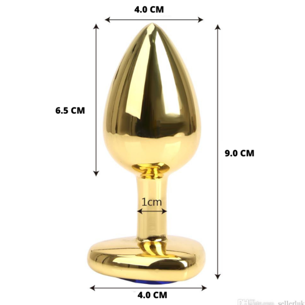 Plug Anal Coração Dourado em Aço Inox Com Cristal Grande - Steal Butt Plug - Image 2