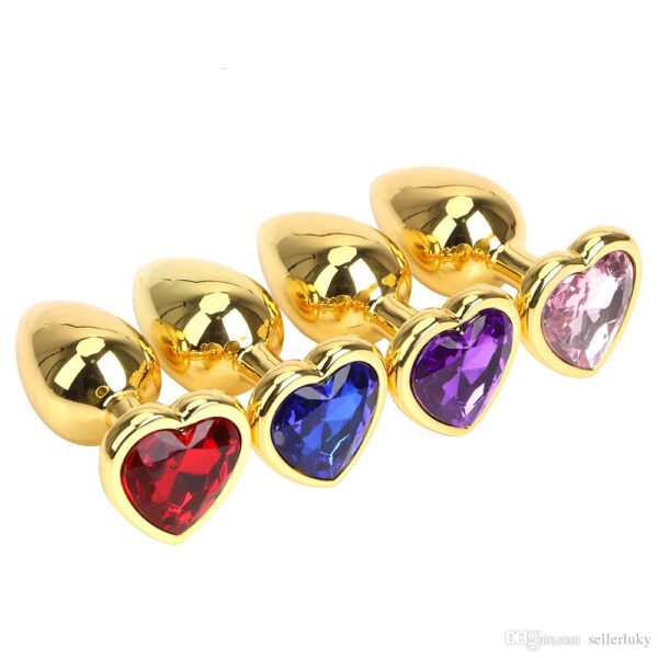 Plug Anal Coração Dourado em Aço Inox Com Cristal Grande - Steal Butt Plug - Image 3