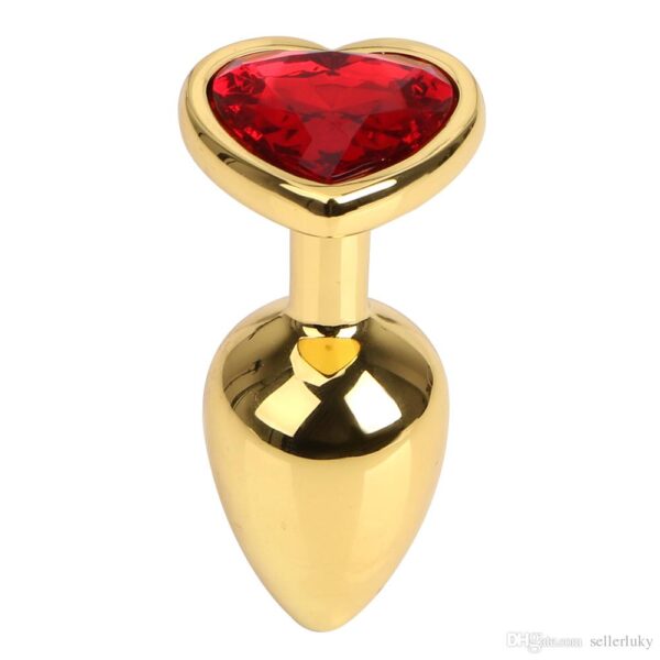 Plug Anal Coração Dourado em Aço Inox Com Cristal Grande - Steal Butt Plug - Image 5
