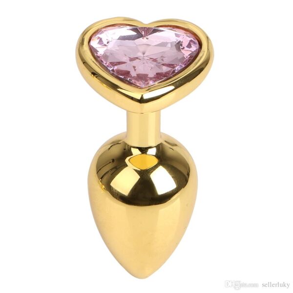 Plug Anal Coração Dourado em Aço Inox Com Cristal Grande - Steal Butt Plug - Image 7