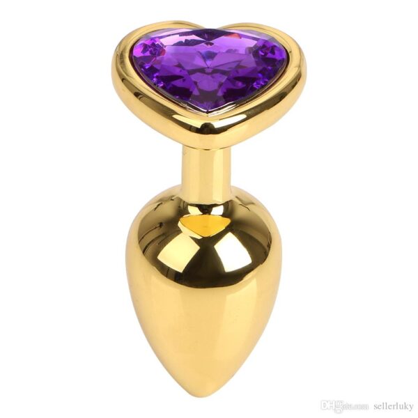 Plug Anal Coração Dourado em Aço Inox Com Cristal Grande - Steal Butt Plug - Image 8