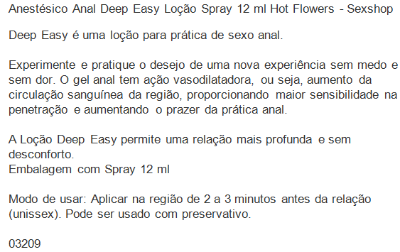 Anestésico Anal Deep Easy Loção em Spray 12ml Hot Flowers - Sexshop