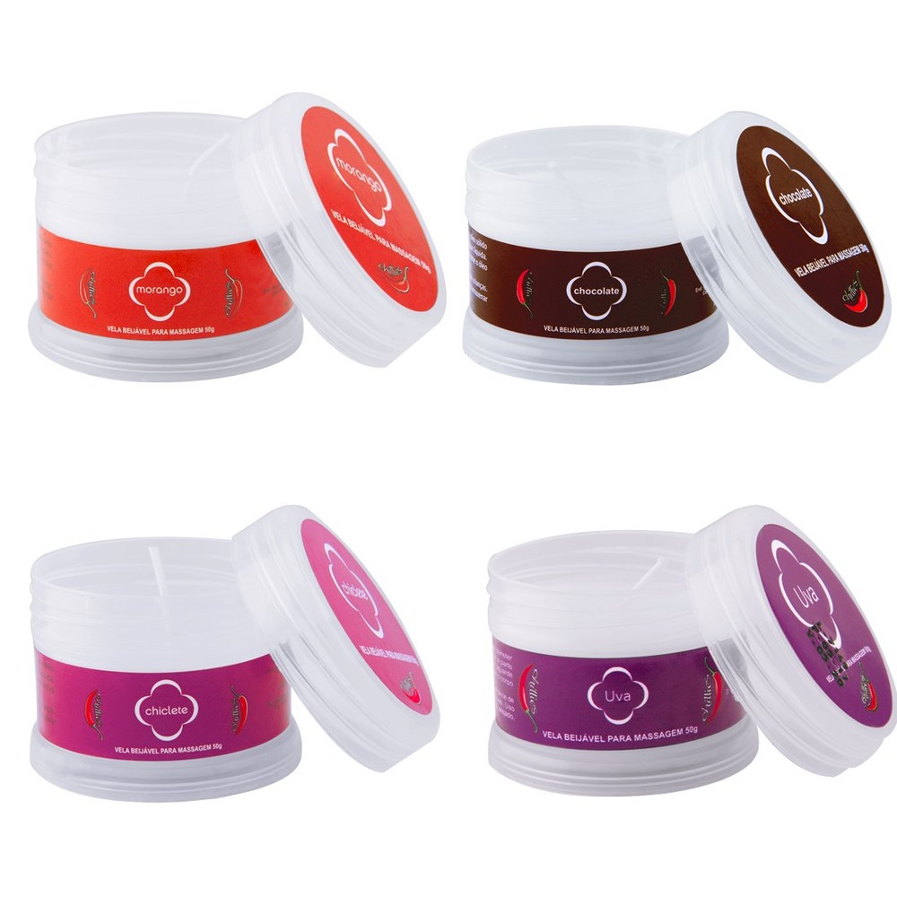Kit 03 Velas de Massagem Beijável 50gramas Chillies - Uva - Sexshop