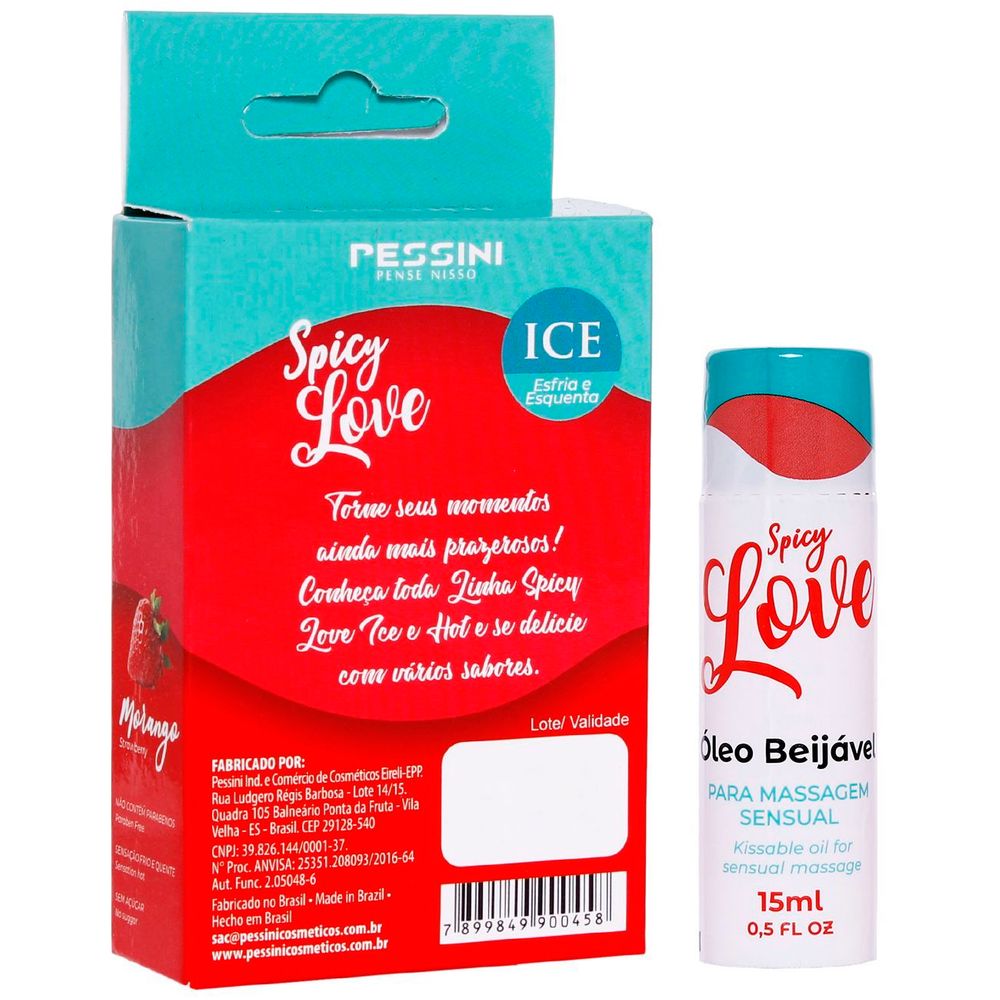 Gel Comestível Spicy Love Ice MORANGO 15ml Pessini - Sex shop