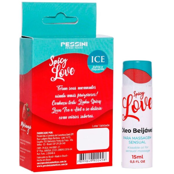 Kit 03 Gel Comestível Spicy Love Ice MORANGO 15ml Pessini - Sexshop