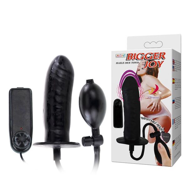 Pênis Inflável com Vibro - 16 x 4,8 cm - Preto - Sex shop