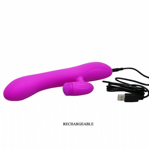 Vibrador Silicone Recarregável com Estimulador de Clitóris Rotativo Derrick - Sex shop