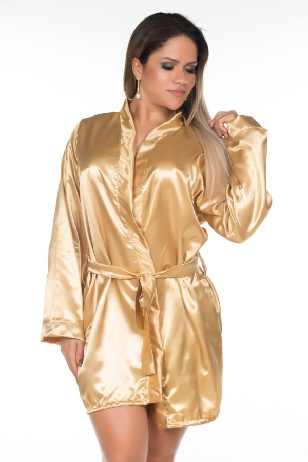 Camisola Robe em Cetim Dourado Pimenta Sexy - Sex shop