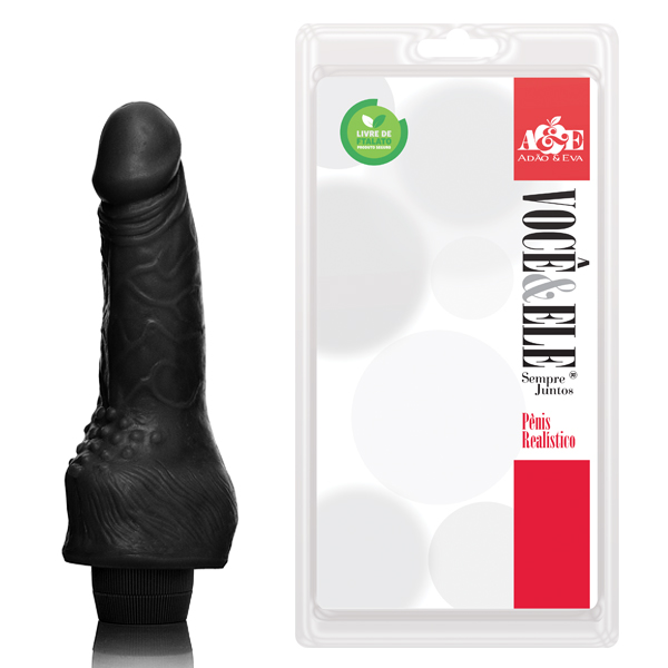 Pênis Prótese com Massageador e Vibrador Preto - Sexshop