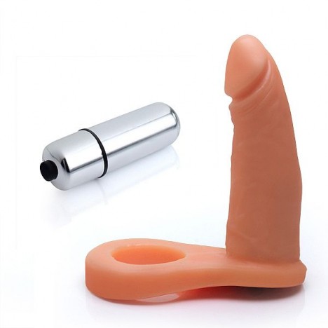 Anel Companheiro 11x2,5 cm na cor pele - Com Vibrador Torpedo - Sexshop