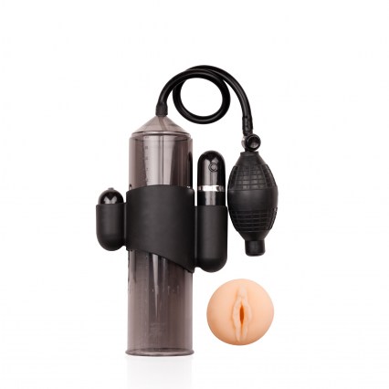Aparelho peniano com 10 vibrações, bomba manual e vagina em cyberskin - LUST PUMPER - NANMA - Sexshop