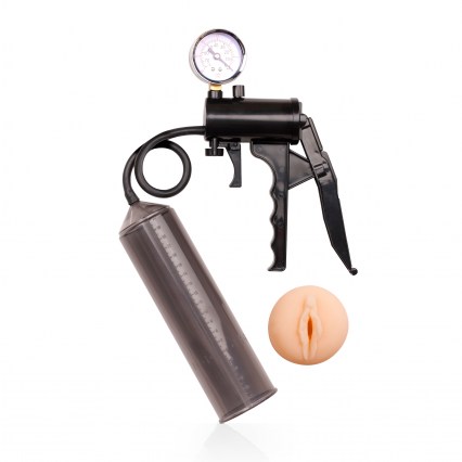 Aparelho peniano com manômetro, pistola e vagina em cyberskin - LUST PUMPER - NANMA - Sexshop