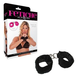 Algema de pélucia com vinil fechadas com velcro - Preto - Sexshop