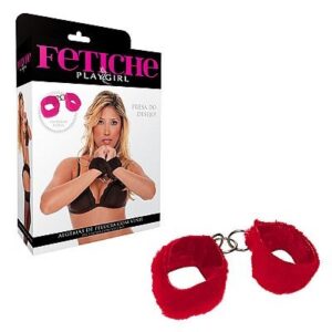 Algema de pelúcia com vinil fechadas com velcro - Vermelho - Sexshop