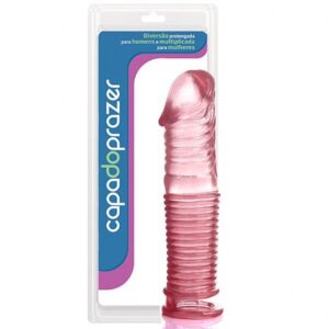 Capa peniana massageadora com anel testicular para manter a ereção - 14cm rosa - Sexshop