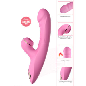 Vibrador Recarregável ao Estilo Rabbit em Silicone Cirúrgico com 7 Vibrações e estimulador de Clitóris - DIBE