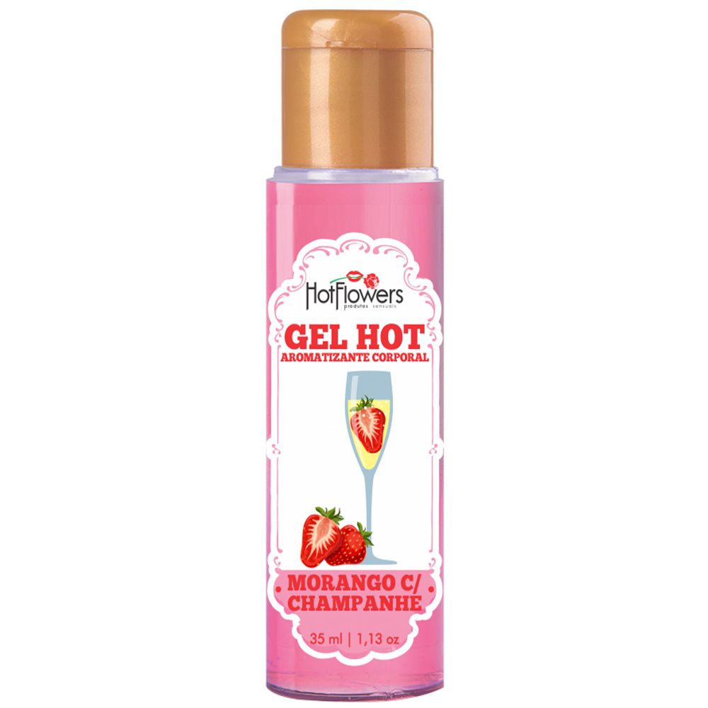Gel Quente Aromatizante Hot Morango com Champanhe 35ml Hot Flowers - Sexshop