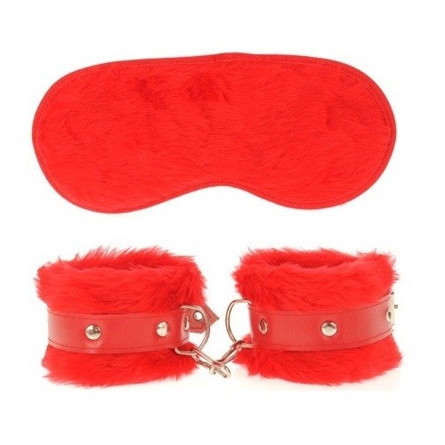 Kit de Algemas com venda em pelúcia vermelha Ktoy - Sexshop