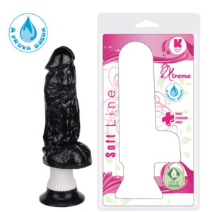 Pênis com Vibrador, Ventosa e Escroto 18,5x4,5cm Preto - Sex shop