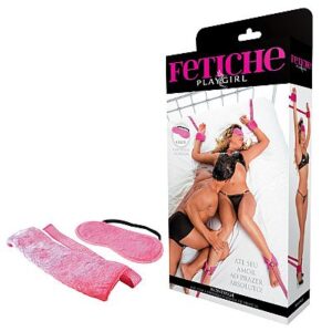 Bondage - Kit com 4 amarras e venda de pelúcia - Rosa - Sex shop