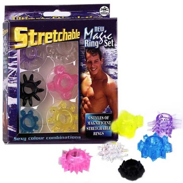 Kit com 6 anéis penianos - STRETCHABLE NEW MAGIC RING SET - NANMA - Sex shop