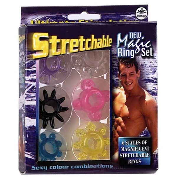 Kit com 6 anéis penianos - STRETCHABLE NEW MAGIC RING SET - NANMA - Sex shop