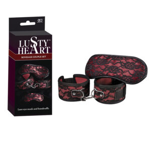 BONDAGE COUPLE SET - Kit com Algema e Venda para olhos Vermelha LUSTY HEART Nanma - Sex shop