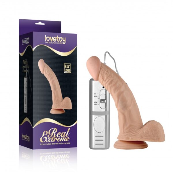 Pênis curvado com ventosa com 3 vibrações, veias e escroto - REAL EXTREME - Sexshop