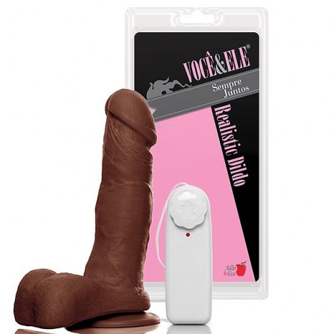 Pênis Prótese 6 com Escroto, Ventosa e Vibrador Marrom - Sexshop