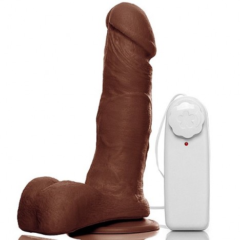 Pênis Prótese 6 com Escroto, Ventosa e Vibrador Marrom - Sexshop