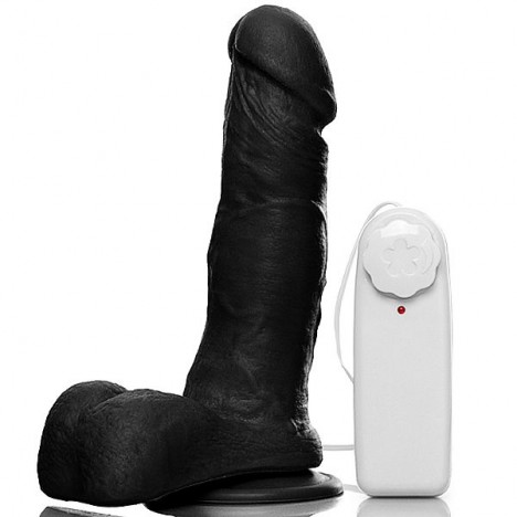 Pênis Realistico 6 com Escroto, Ventosa e Vibrador Preto - Sexshop