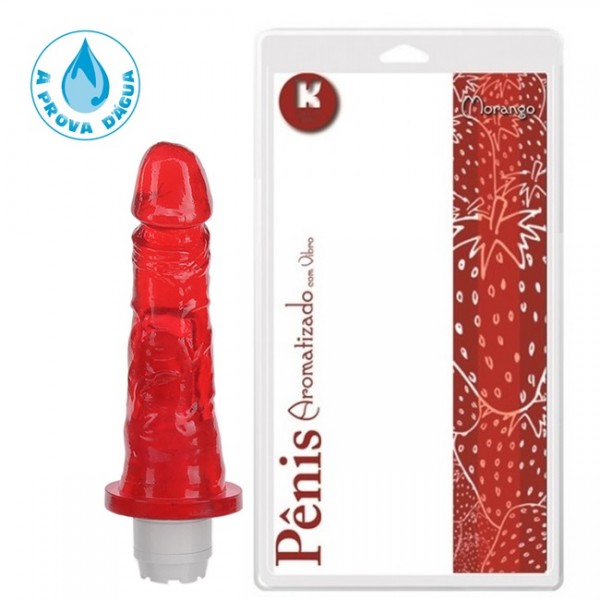 Pênis Realístico Aromatizado Morango 17,5x3,8 - Sexy shop