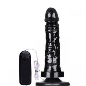 Pênis Realístico com vibrador e Ventosa Preto 17,5x3,8cm - Sexshop