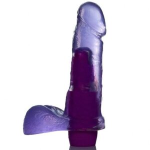 Pênis Realístico Prótese com Escroto Gel Aroma Uva - 16,5x4 cm com vibrador - Sexshop