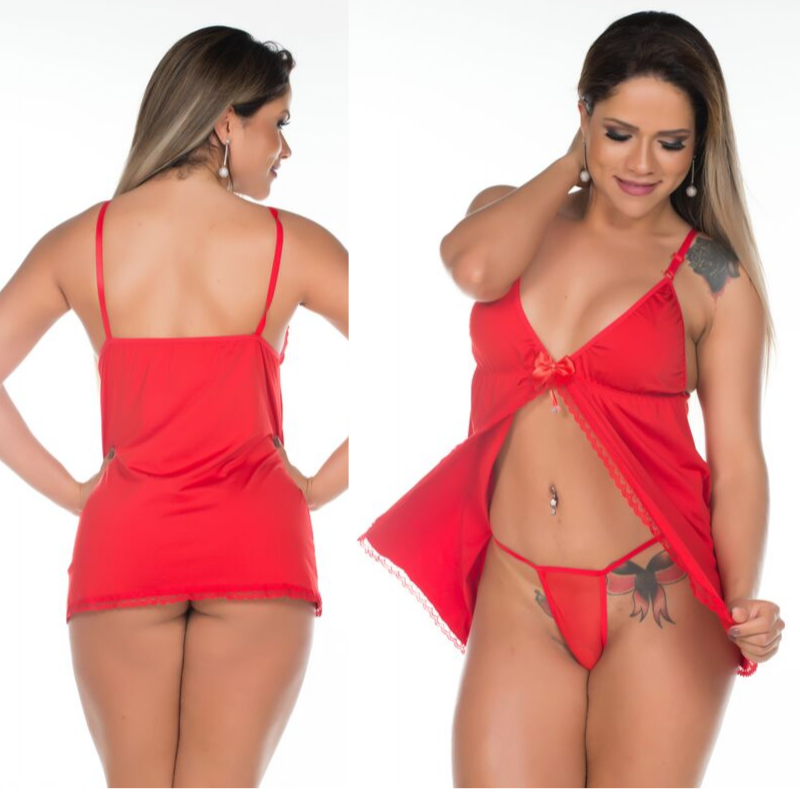 Camisola Dantele Aberta Vermelha Pimenta Sexy - Camisola Sexy