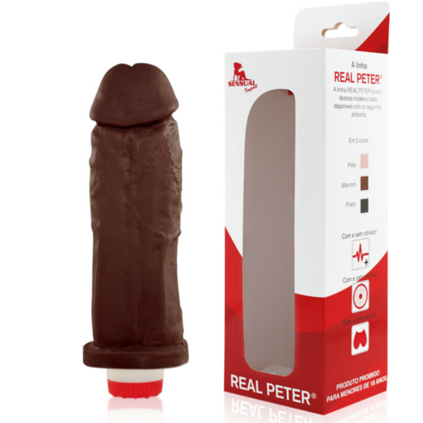 Pênis Real Peter Larger com Vibrador Marrom - 18x5cm - Sexshop