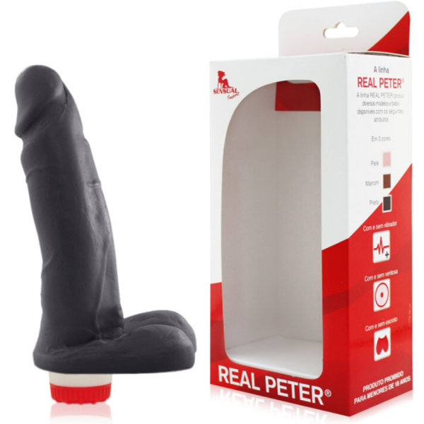 Pênis Real Peter vibrador Preto Galã - 4,5 x 15 cm - Sex Shop