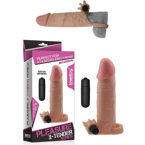 Capa Peniana Extensora Pleasure X-Tender Series - com Vibro - 17,5 x 4 cm - Sexshop