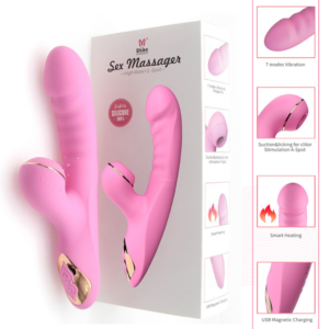 Vibrador Recarregável ao Estilo Rabbit em Silicone Cirúrgico com 7 Vibrações e estimulador de Clitóris - DIBE