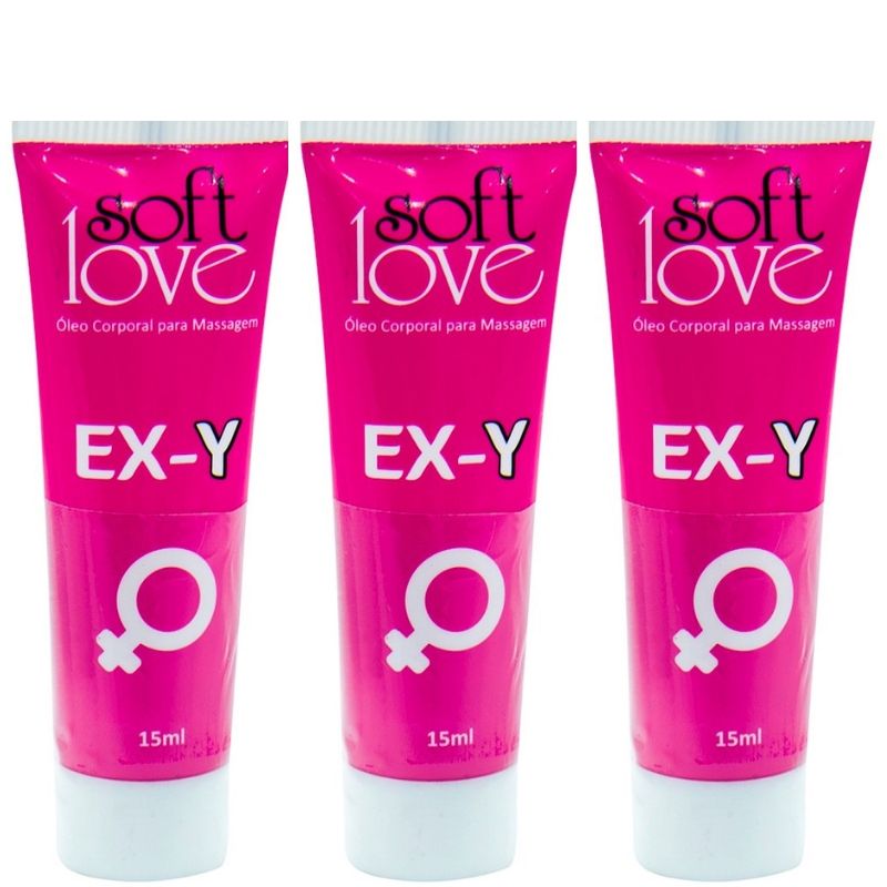 Kit 03 EX-Y Óleo para Massagem excitante feminino 15ml Soft Love - Sexshop