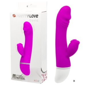 Vibrador David em Puro Silicone Dupla Estimulação - 30 Velocidades - Sexshop