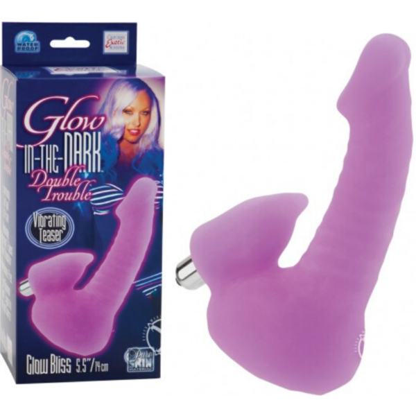 Pênis realístico fosforescente com cápsula vibratória - GLOW IN THE DARK DOUBLE TROUBLE - CALIFORNIA EXOTIC - Sexshop