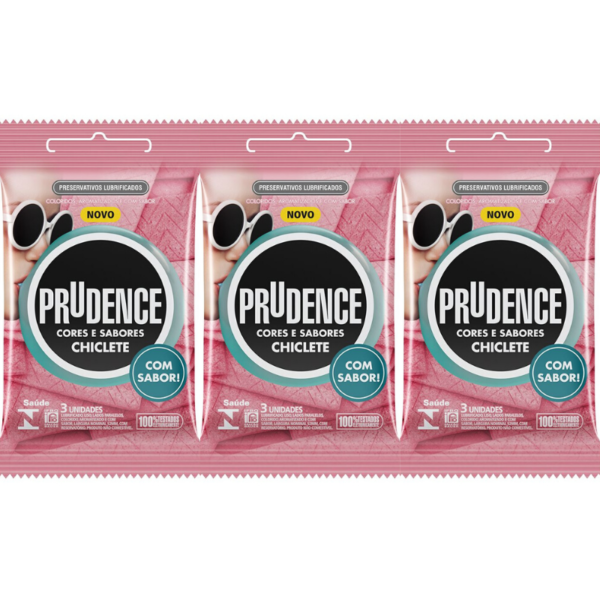 Kit 03 Pacotes Preservativo Sabor Chiclete - Prudence - Sexshop