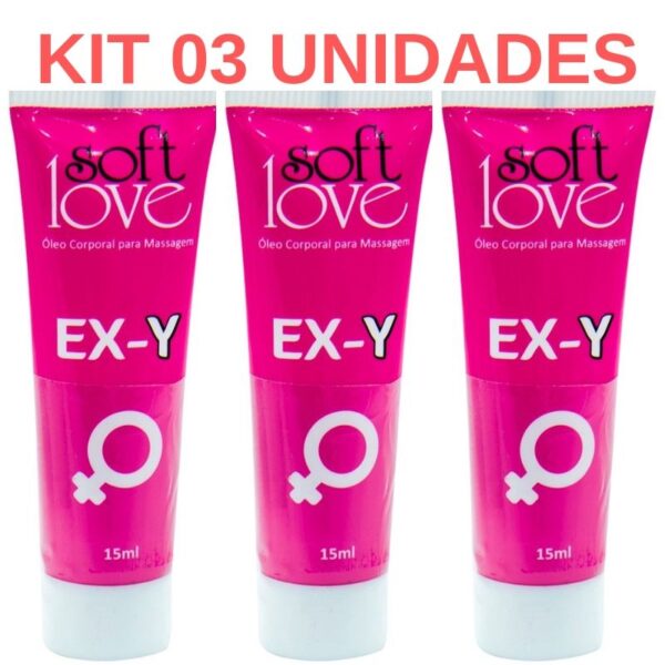 Kit 03 EX-Y Óleo para Massagem excitante feminino 15ml Soft Love - Sexshop