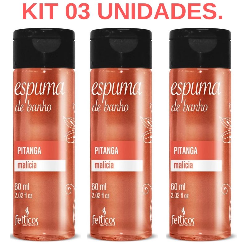 Kit 03 Espuma de Banho Pitanga Malícia 60ml Feitiços - Sexshop